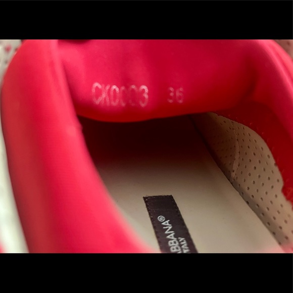 Dolce & Gabbana Red Floral Lace Leather Sneakers - Picture 7 of 7